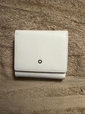 Montblanc White Leather Fold Wallet with Signature Emblem